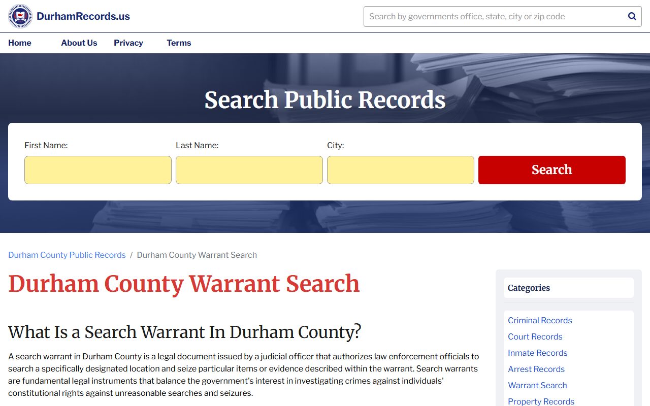 Durham County warrant search bench warrants