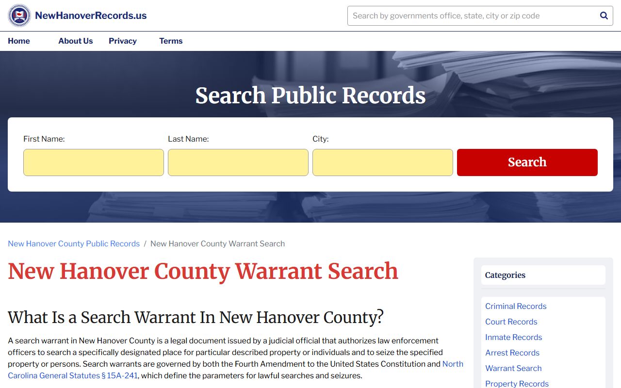 New Hanover County warrant search for Wilmington bench warrants