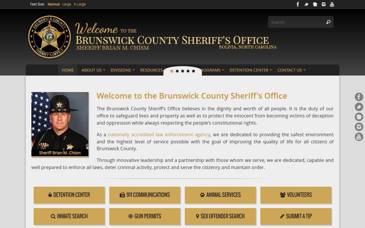 Brunswick County Sheriff's Office website for bench warrant information