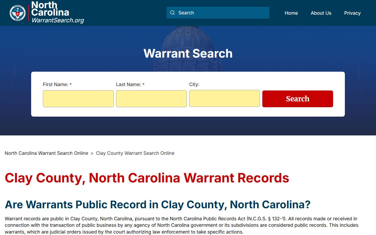 Clay County warrant search page for bench warrants in Hayesville North Carolina