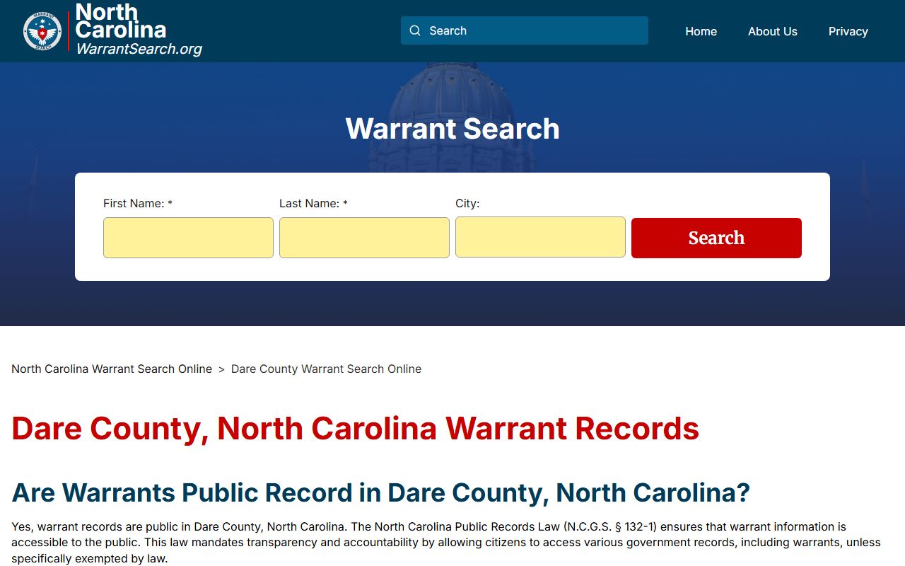 Dare County warrant search for bench warrants in North Carolina