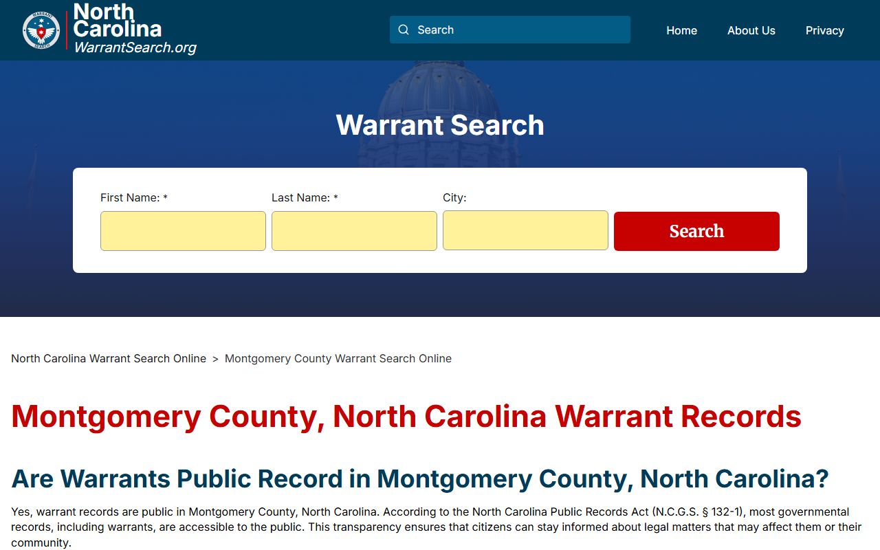 Montgomery County bench warrant search records in North Carolina