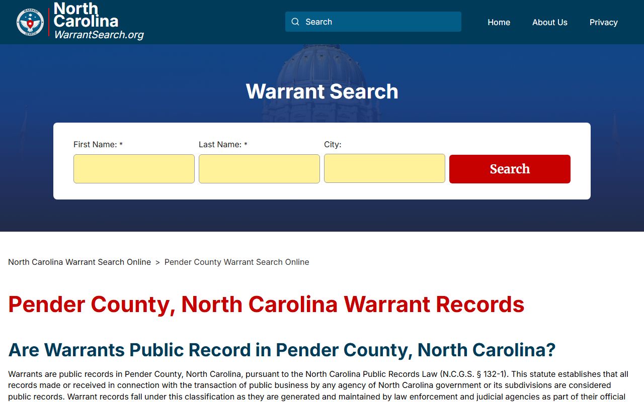 Pender County bench warrant search results North Carolina