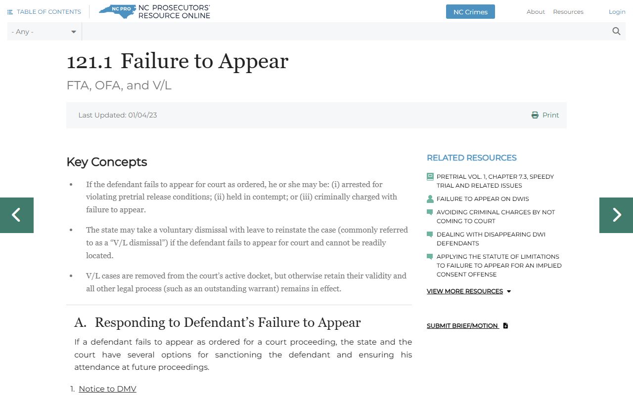 North Carolina failure to appear statutes related to bench warrants